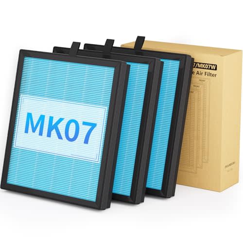 MK07 Air Purifier Filter Replacement, 4-in-1 Air Filter for Dust Pollen, Lint, Pet Dander & Smoke - 3 Pack, Blue