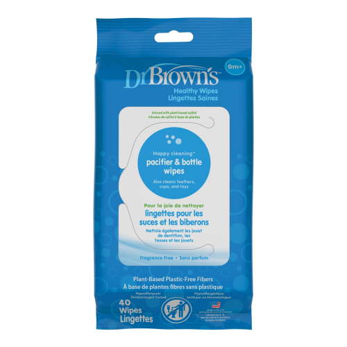 Dr. Brown's Bottle and Pacifier Healthy Wipes, Safely Clean Bottles, Baby Items, and Feeding Essentials, Hypoallergenic, 40 Count, 1-Pack