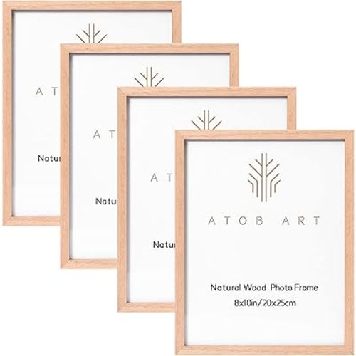 ATOBART 8x10 Picture Frames 4 Pack, Made of Solid Wood Covered by Glass for Table Top Display and Wall Mounting Oak Photo Frames