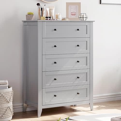 IDEALHOUSE 5 Chest of Drawers for Bedroom, 42.5'' Tall Drawer Dresser,Grey