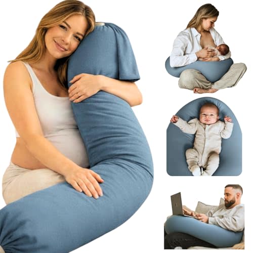 Pregnancy Pillow 5-in-1 |Adjustable Shape, Cooling Fabric| Beanbag Style Microbead, O-Shape for Nursing, 5-Point Full Body Support for Side Sleepers, Gift for Women, with Travel Bag - Blue