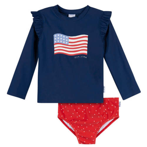 2-Piece Infant & Toddler Girls UPF 50+ USA Flag Rash Guard and Swim Bottoms Set