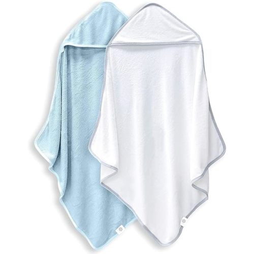 2 Pack Baby Bath Towel - Rayon Made from Bamboo, Ultra Soft Hooded Towels for Babies,Toddler,Infant - Newborn Essential -Perfect Baby Registry Gifts for Boy Girl - Blue and White