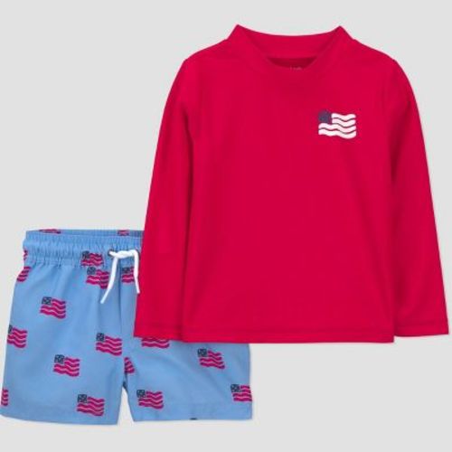 Carter's Just One You® Infant Boys' Long Sleeve Rash Guard and Trunk Set - Red/Navy Blue 18M