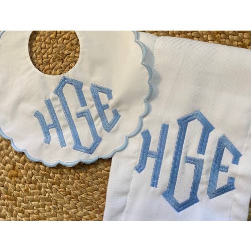 Embroidered, Personalized, Monogram, Scallop, Bib and Burp Cloth Set, Christmas, Baptism, Baby Shower Gift