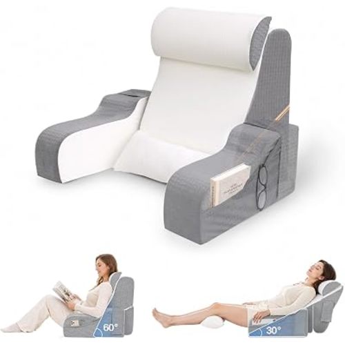 Foldable Reading Pillow for Sitting in Bed Adult, White, 19 in(5'3"-5'10")