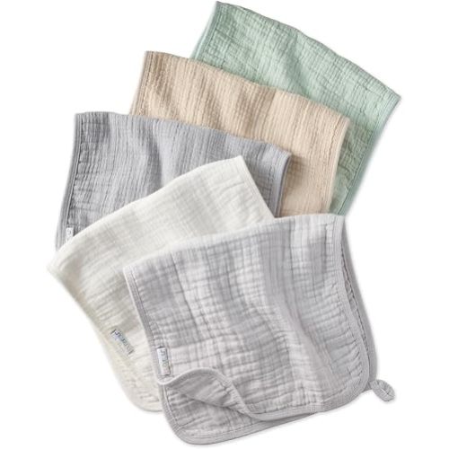 Butterblu Riley - Crinkle Burp Cloths, 5 Pack Muslin Burpcloths for Newborn Girls, Boys, Unisex​, Seafoam, One Size