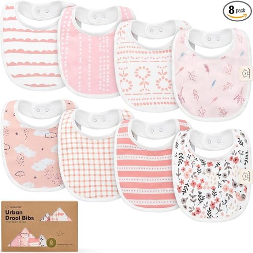 8-Pack Organic Baby Bibs for Boys, Girls - Soft Cotton Drooling and Teething Bibs for Baby Girl & Boy, Extra Absorbent, Easy To Clean & Put On for Toddler, Newborn, Infant 0-24 Months (Sweet Charm)
