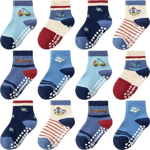 Baby Toddler Socks Grip Non Slip Boys Girls Cotton 12 Pack for Kids Ankle Cute Socks 6M-7Years