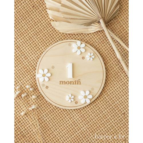 Wooden Boho Daisy Flower Milestone Cards | Custom Name Set | Monthly Milestone Marker | Boho Interchangeable Milestone Card Decor,Photo Prop