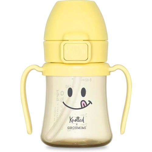 GROSMIMI x KNOTTED Flip Top Spill Proof Sippy Cup, PPSU, BPA Free, Stage 2 Straw for Toddlers (Smile 6oz)