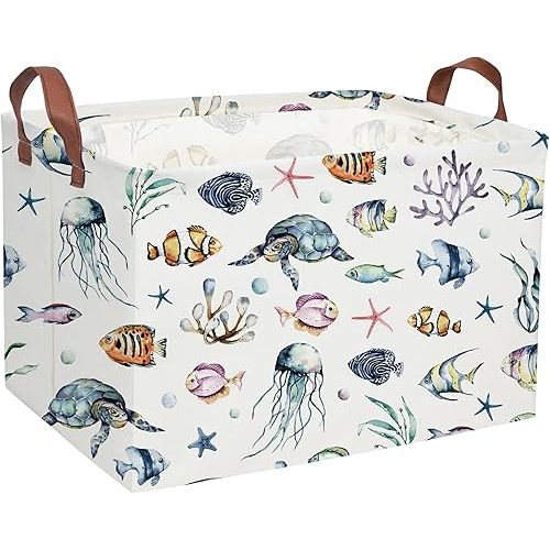 Sanjiaofeng Rectangular Kids Basket Ocean Storage Bins,Boys and Girls Storage Basket with Handles.Clothers,Toys,Books,Kid's Gifts Bins. (Ocean)
