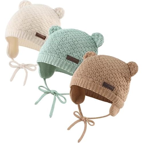 JANGANNSA Cute Knitted Boys Girls Christmas Beanie Warm Earflap Winter Hat Infant Toddler Baby Beanie 0-2Y
