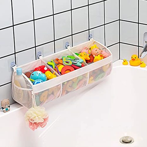 Austion Original 3 Compartment Horizontal Large Openings Bath Toy Organizer for Tub, Capacity Upgrade Bath Toy Storage and Holder, Bathtub Toy Holder for Easy Access and Sorting of Toys.