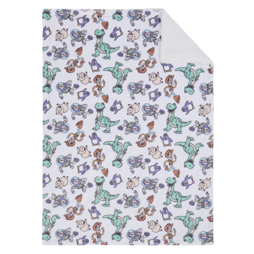 Disney NoJo Disney Toy Story Play All Day Sherpa Baby Blanket - Woody, Buzz, Rex, Wheezy, and Hamm, Teal, Blue, and White | Wayfair