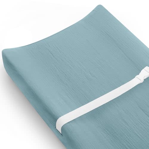 Changing Pad Cover for Baby Girls Boys, Muslin Changing Table Pad Covers with Boho Style, Neutral Color Soft and Breathable (Costume Blue)