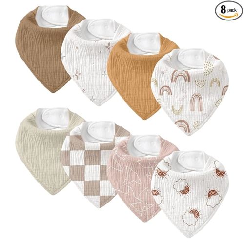Muslin Baby Bibs 8 Pack, Baby Bandana Drool Bib for Drooling and Teething, Cotton Soft Absorbent for Girls Boys Good Night