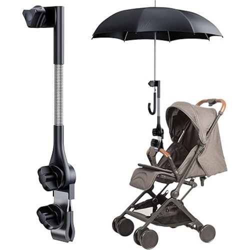 Umbrella Holder for Stroller, Baby Stroller Umbrella Attachment, Umbrellas Connector Clip to Handlebar, 360° Adjustable Universal Clamp for Wheelchair, Beach Chair,Fishing (Mount)