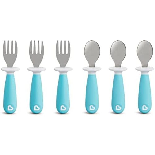 Munchkin 6 Count Raise Toddler Forks and Spoons, Blue, 12+(Pack of 1)
