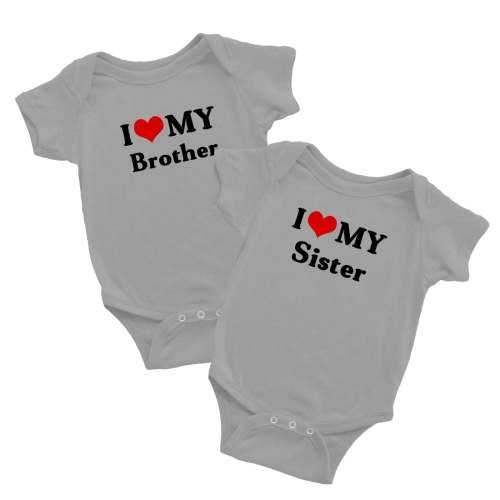 I Love My Sister Brother Baby Bodysuits Twinss Twins Clothes Gift (Gray, 0-3M)
