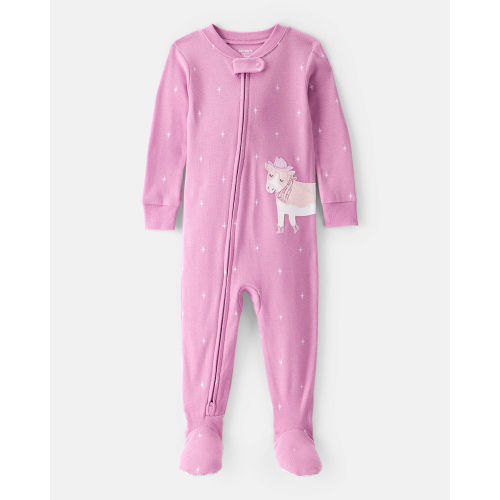 Baby Girl Cowgirl Print 100% Cotton Long-Sleeve 2-Way Zip 1-Piece Pajamas - Pink - Carter's | Carter's