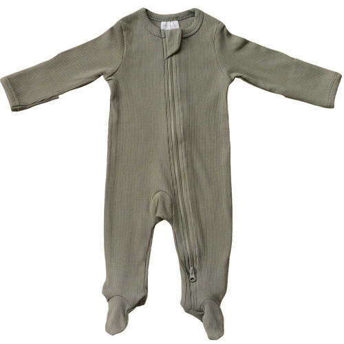 Mebie Baby Green Organic Cotton Ribbed Zipper (0-3 months)