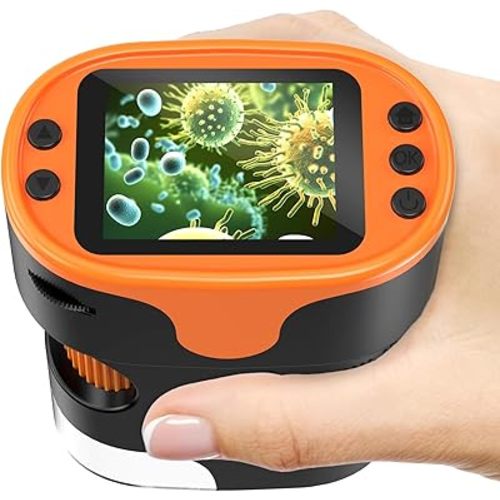 1000X Handheld Microscope for Kids 4K 2.0" Screen Rechargeable Mini Pocket Digital Microscopes w/Slides Kit Portable Edu Gift Age 4-6 8-12 Children Students