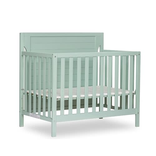 Dream On Me Bellport 4-in-1 Convertible Mini Baby Crib, Compact Design in Safari Green, GreenGuard Gold & JPMA, Non-Toxic, Sustainable Pinewood, Converts to Mini Daybed & Twin Bed, 1″ Mattress Pad