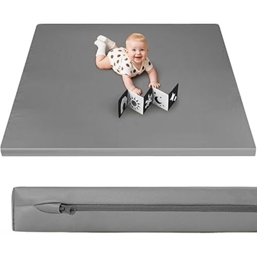 Baby Play Mat 50x50 Thicken Foam Cushioned & Waterproof Playpen Mat, 1.3" Thick Non-Toxic Cushioned, Waterproof Soft Crawling Mat for Infants and Toddlers, Wipe-Clean Playmat, Grey
