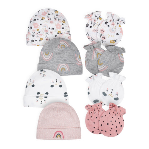 Gerber Baby Girls Caps & Mittens Set, 8-Piece
