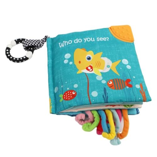 Fish Baby Books Toys, Touch Feel Cloth Crinkle Books for Babies, Infant Toys 0-6, 6-12, 12-18 Months,Early Learning Education Toys,Shower Baby Easter Gifts for Boys Girls,Teething,Mirror,Shark