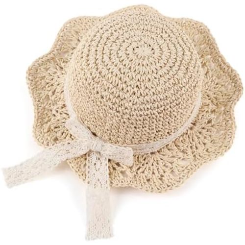 JANGANNSA Baby Girl Straw Hat Outdoor Baby Sun Protection Hats Summer Bowknot Beach Cap for Infant Toddler Girls