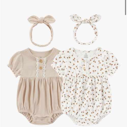 Baby Girl Clothes Cotton Bubble Romper Floral Bodysuits Infant Outfit Set