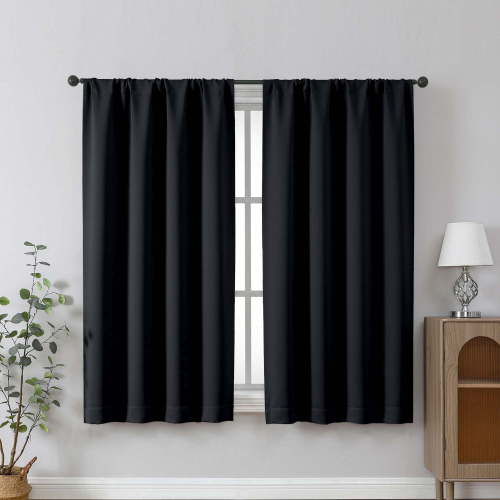 Chyhomenyc Black Blackout Curtains 63 Inches Long, Thermal Insulated Energy Saving Solid Soft Privacy Rod Pocket Window Curtains for Living Room Bedroom, Each 40Wx63L Inch, 2 Panels