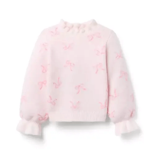 Girl Dainty Pink Bow Bow Ruffle Collar Sweater by Janie and Jack
