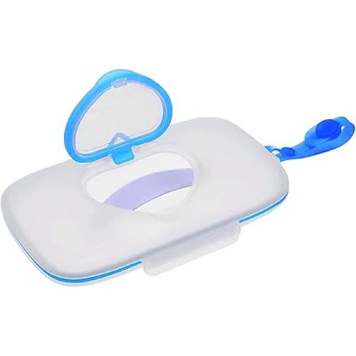 JWTIFOA Wipes Dispenser Portable Wipes Container, Travel Wipes Case, Reusable Wipe Holder for Diaper Bag, Refillable Wipes Pouch for Outdoor Cars, Blue