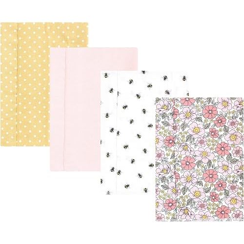 Hudson Baby Unisex Baby Cotton Flannel Burp Cloths, Pink Yellow Pretty Floral, One Size