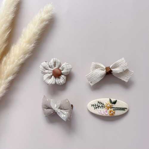Baby Hair Clips Set: 4 Floral & Bow Alligator Clips