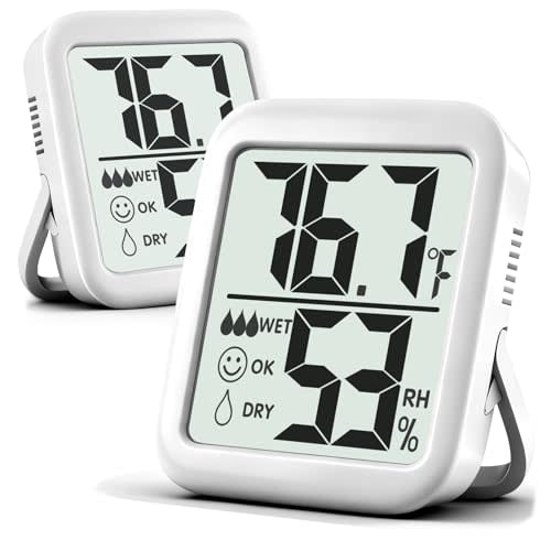 Antonki 2 Pack Room Thermometer Indoor Hygrometer | Monitor Temperature & Humidity, Accurate, Fast Read, Easy To View, Magnetic/Kickstand/Hanging, ℉/℃, w/ Battery, Compact