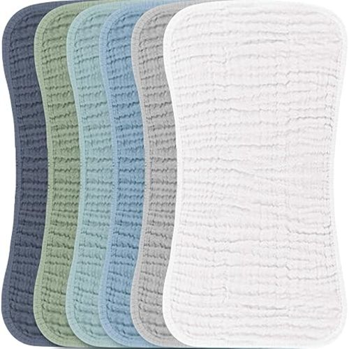 Konssy Muslin Baby Burp Cloths Sets for Unisex- 6 Pack Large 100% Cotton Burping Clothes for Newborn, Baby Girls and Boys