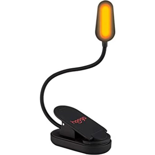 hooga Book Light, Rechargeable Clip On Blue Blocking Amber LED Light for Reading in Bed. 1600K Color. Eye Care Light for Strain-Free, Healthy Eyes. Gift for Students, Kids, Travel, Nursing, Studying.