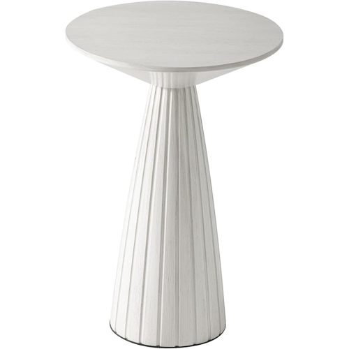 COZAYH Martini Pedestal Table, Small End Table - Drink Stand with Round Wood Tabletop & Modern Textured Finish for Small Spaces, White