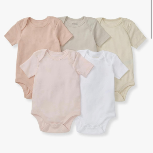 Burt's Bees Baby Bodysuits, Short Sleeve and Long Sleeve One-Pieces, 100% Organic Cotton, Pack of 5