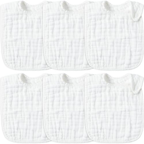 Zainpe 6Pcs Snap Muslin Cotton Bibs for Baby - White