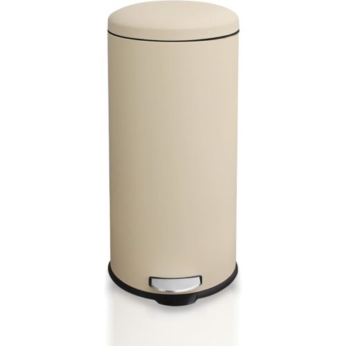 8 Gallon Stainless Steel Trash Can, Round Slim 8 Gallon Garbage can with Removal Inner Liner, Soft Close lid, Step on Pedal Trash bin for Kitchen, Office, Living Room or Bathroom, Cream