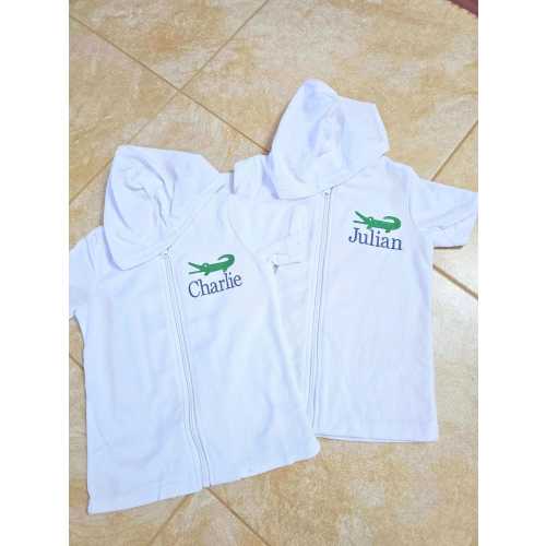 Monogrammed Boys Cover Up Hooded Swim Robe Zippered Beach Shirt