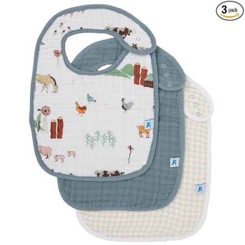 Little Unicorn Muslin Baby Bibs | Adjustable as Baby Grows | Soft Absorbent Muslin Fabric | For Eating, Drooling, Teething (Farmyard)