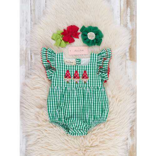 Watermelon Treats Gingham 100% Cotton Ruffle Bubble Romper