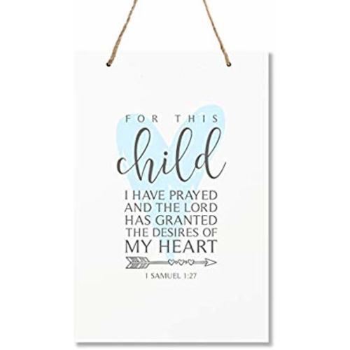 LifeSong Milestones for This Child I Have Prayed Owl Wall Decor Decorations Hanging Signs for Kids, Bedroom, Nursery, Baby Boys and Girls Room Size 8” x 12” (Blue)