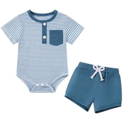 Coco&RARA Baby Boy Clothes Striped Short Sleeve Romper With Pocket Buttons Shorts Set Newborn 3 6 12 Months Baby Boy Outfits